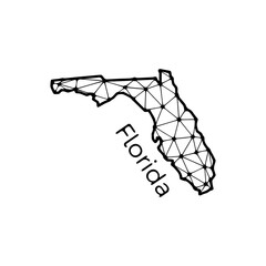 Fototapeta na wymiar Florida state map polygonal illustration made of lines and dots, isolated on white background. US state low poly design