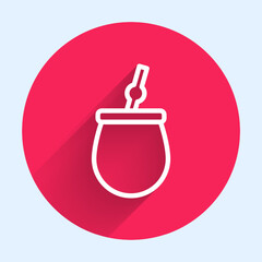 White line Mate tea icon isolated with long shadow background. Red circle button. Vector