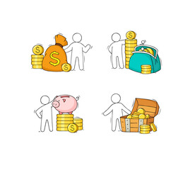 Rich person with money in wallet and gold coins
