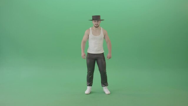  Michael Jackson Turn spinning and dance by funny man isolated on Green Screen - 4K Video Footage