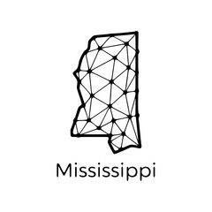 Mississippi state map polygonal illustration made of lines and dots, isolated on white background. US state low poly design