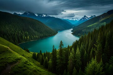 Fototapeta na wymiar lake and mountains Background AI Generated