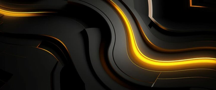 Anamorphic video abstract black and yellow geometry background.