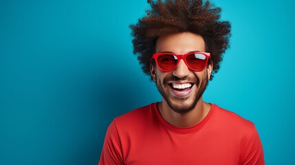 glamour stylish fashion and colour glasses make up design costume beautiful man studio shot on lolour background playful vibrant summer lifestyle fashion photo shoot with stylish man,ai generate