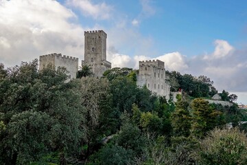 Fototapeta na wymiar Landscape with Torri del Balio castle in Erice, Sicily in afternoon