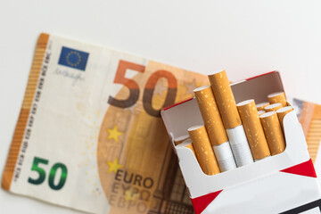 Cost of cigarettes. Close-up.