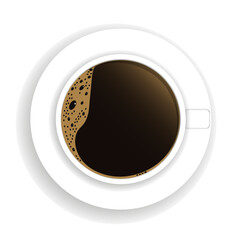 Top view of coffee cup with place for your text. Fresh espresso icon.  Vector illustration isolated on white background