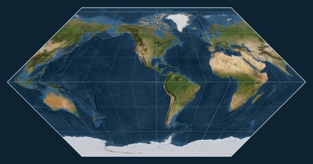 World map. Satellite. Eckert I projection. Meridian: -90 west
