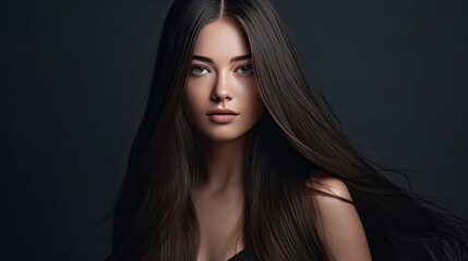 Fototapeta premium A Beautiful woman smooth long hair. Generative Ai
