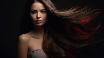 Fototapeta premium A Beautiful woman smooth long hair. Generative Ai