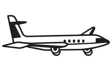 Airliner. Editable outline sketch of airplane. Stock vector illustration, Outline drawing plane in a flat style,