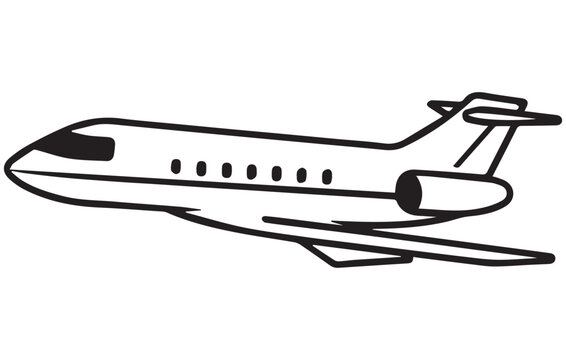 Airliner. Editable outline sketch of airplane. Stock vector illustration, Outline drawing plane in a flat style,