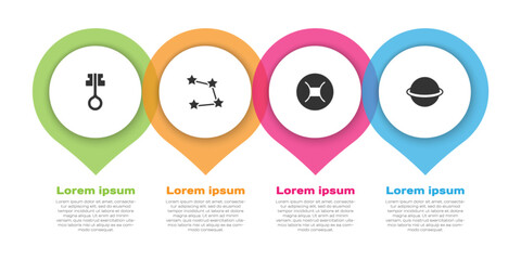 Set Old magic key, Star constellation zodiac, Gemini and Planet Saturn. Business infographic template. Vector