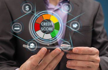 Excellent credit score with young man in the night