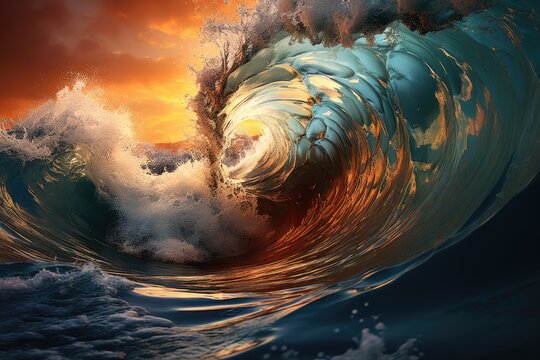 Awe-inspiring power of massive tsunami waves crashing in the ocean