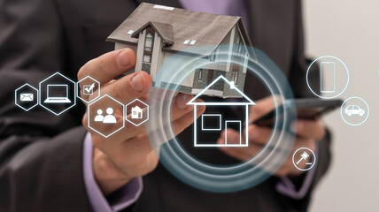 View of a Home button of a technology interface surrounded by application - technology app concept