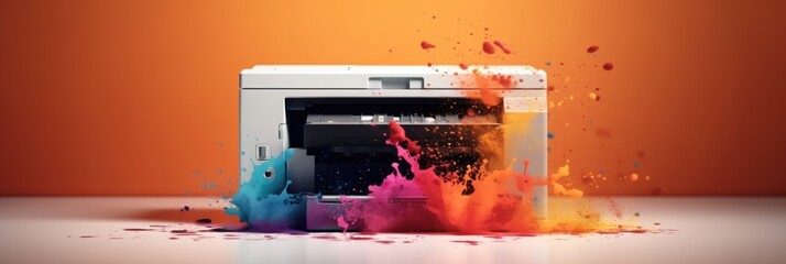 Printer with color splashes for high quality printing services, Office or professional photocopier.