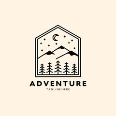 camping logo line art simple illustration, symbol camping logo design, adventure logo illustration