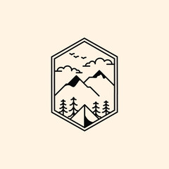 camping logo line art simple illustration, symbol camping logo design, adventure logo illustration
