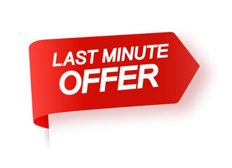 Red ribbon with clock and last chance seal. Sale with countdown alarm clock for retail shop social media advertising. Promo label with last chance and limited time on clock. Vector