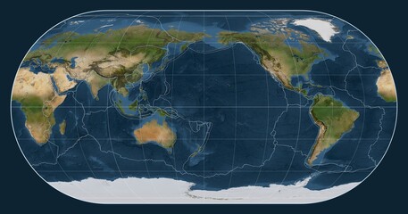 Tectonic plates. Satellite. Eckert III projection 180