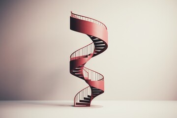 3d render of red spiral staircase. Stairway to success concept.