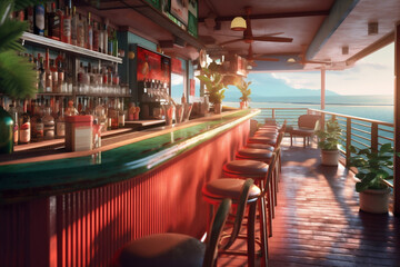 interior drink fresh glass vintage alcohol cocktail party tropical beverage bar. Generative AI.