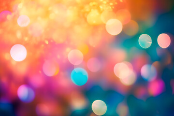 Multicolored defocused lights background. Abstract blurry bokeh festive backdrop. Generative AI