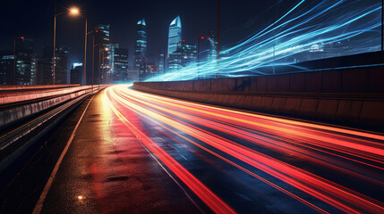 Fototapeta na wymiar A Long Exposure Photo of a Highway at Night.Generative Ai