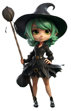 Cute witch with green hair