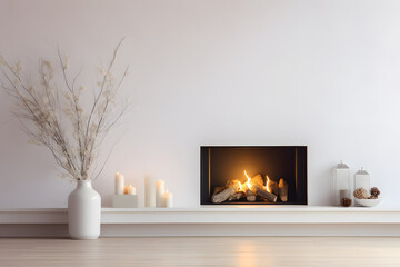 A warm and inviting fireplace with crackling flames - Powered by Adobe
