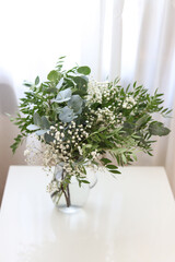 beautiful flower bouquet on a white table with a white background