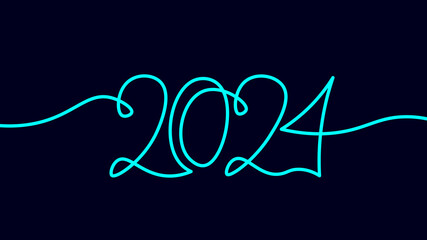 2023 New Year single continuous line art. Holiday greeting card headline decoration. Date numbers concept design. One sketch outline drawing white vector illustration