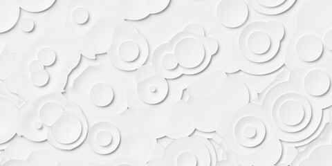 Random sized large white stacked circles or cylinders geometry objects background wallpaper banner pattern