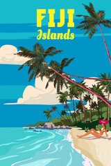 Travel poster Fiji tropical islands resort vintage - obrazy, fototapety, plakaty