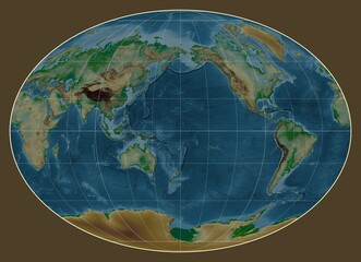 World map. Physical. Fahey projection. Meridian: 180