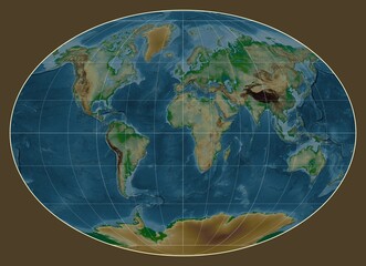 World map. Physical. Fahey projection. Meridian: 0