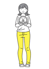 硬貨を持った若い女性