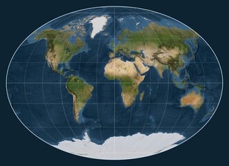 World map. Satellite. Fahey projection. Meridian: 0