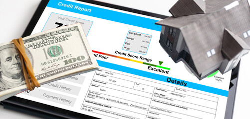 report credit score banking borrowing application risk form document loan business market policy deployment data check workplace concept - stock image