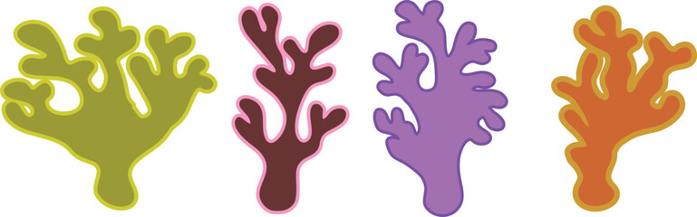 Set of sea corals on a white background