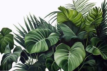 Fototapeta na wymiar Tropical green leaves various isolated on white background. Generative AI.