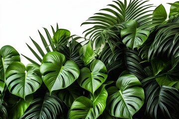 Green Tropical Leaves Backdrop on a White Background Generative AI