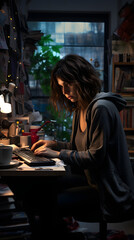 Obraz premium Balancing Act: Women Freelancers Navigating Work and Burnout Generative Ai