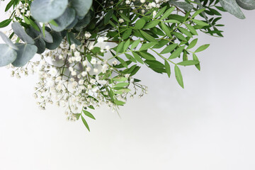 beautiful bridal flower bouquet with a blank copy space bellow