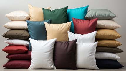 colorful pillows on gray background,