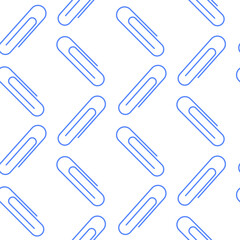 Simple seamless pattern of blue paperclips