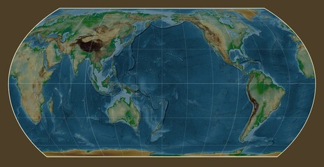 World map. Physical. Hatano Asymmetrical Equal Area projection. Meridian: 180