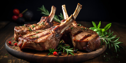 Grilled lamb chops with barbeque sauce on a plate