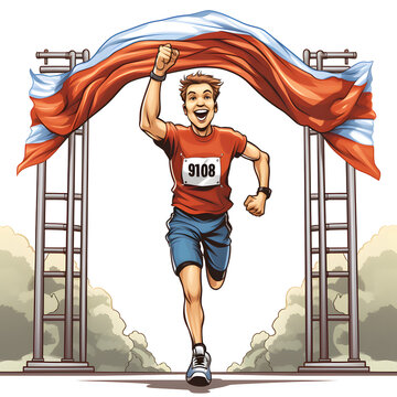 Cartoon clipart of runner at the finish line, transparent background